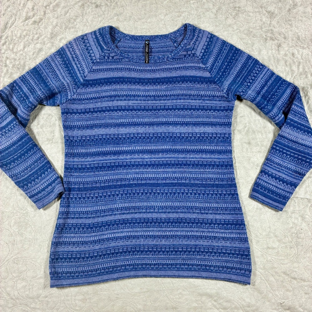 Kuhl Womens Cotton Merino Wool Sweater Size S Blue Stripes Scandi Granola Girl